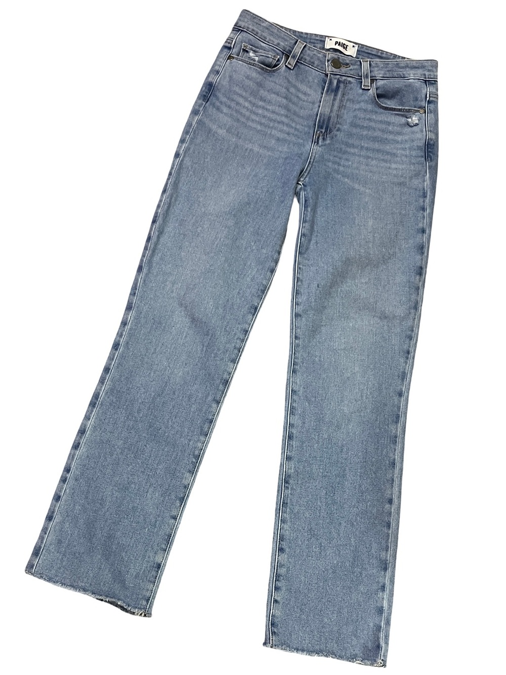 EUC PAIGE Jacqueline Straight Jeans Clare Distressed Raw Hem Size 26